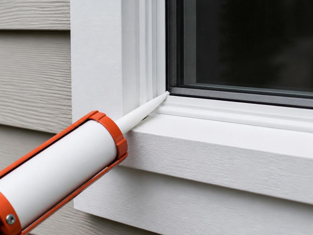 Close-up of exterior sealant being applied around a newly installed window